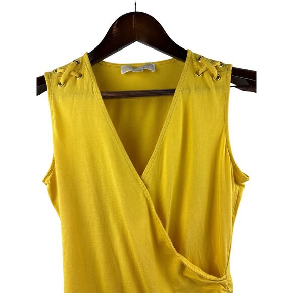 Women’s Michael Kors Medium Yellow Tank Faux Wrap Shirt - Picture 2 of 5